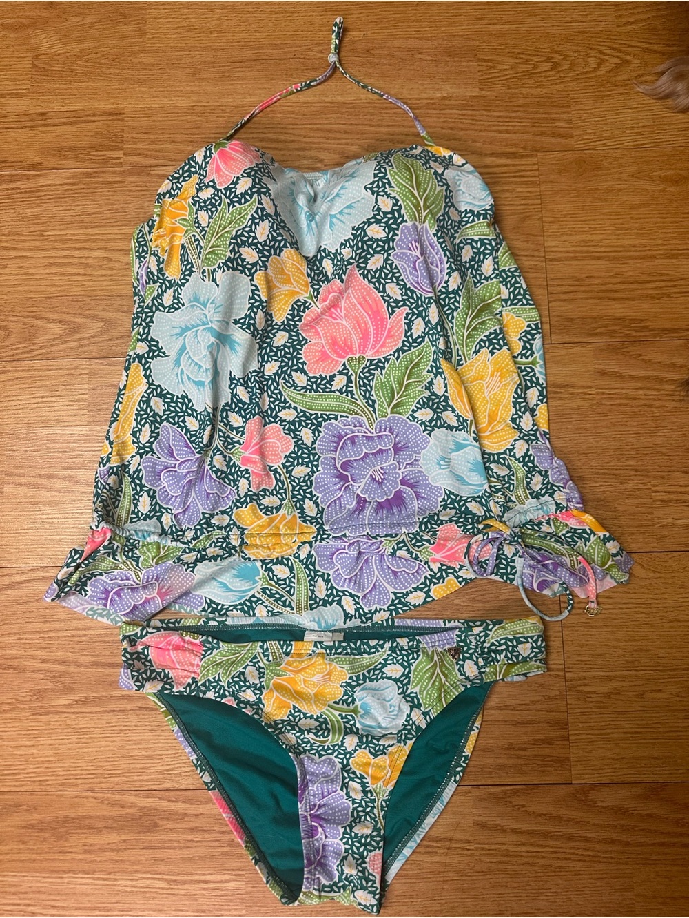 Cremieux Floral Halter One-Piece Tankini in Green, Pink, Purple, Yellow